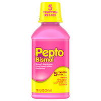 Pepto Bismol Upset Stomach Reliever/Antidiarrheal, 5 Symptom Relief - 12 Fluid ounce 