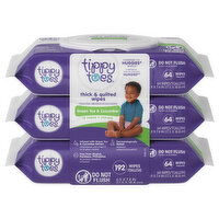 Tippy Toes Wipes, Thick & Quilted, Green Tea & Cucumber - 3 Each 