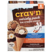 Crav'n Flavor Ice Cream Cones, Vanilla/Vanilla Caramel/Chocolate, Variety Pack - 8 Each 