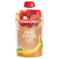 Happy Baby Baby Food, Organic, Banana, Raspberries & Oats, Stage 2 (6+ Months) - 4 Ounce 