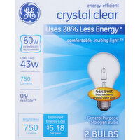 GE Light Bulbs, Halogen, Crystal Clear, 43 Watts