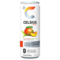 Celsius Energy Drink, Fizz-Free, Peach Mango Green Tea - 12 Fluid ounce 