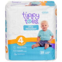 Tippy Toes Diapers, Ultra Absorbent, Size 4 (22-37 lb), Jumbo Pack - 28 Each 