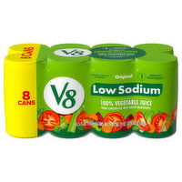 V8 100% Vegetable Juice, Low Sodium, Original - 8 Each 