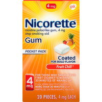 Nicorette Stop Smoking Aid, 4 mg, Gum, Coated, Fruit Chill, Pocket Pack - 20 Each 