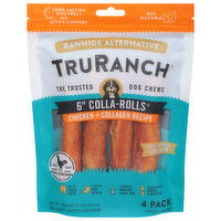 TruRanch Dog Chews, Chicken + Collagen Recipe, 6 Inch Colla-Rolls, 4 Pack