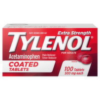 Tylenol Pain Reliever/Fever Reducer, Extra Strength, 500 mg, Coated Tablets - 100 Each 