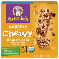 Annie's Granola Bars, Organic, Peanut Butter Chocolate Chip, Chewy - 6 Each 