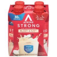 Atkins Protein Shake, High, Vanilla, Strong - 4 Each 