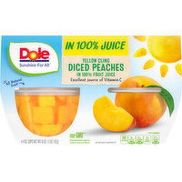 Dole Diced Peaches, in 100% Fruit Juice, Yellow Cling - 4 Each 