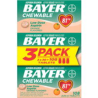 Bayer Aspirin, Low Dose, Chewable, 81 mg, Orange Flavored, Tablets, 3 Pack