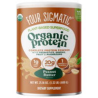 Four Sigmatic Protein Powder, Plant-Based, Organic, Peanut Butter - 21.16 Ounce 