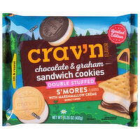 Crav'n Flavor Sandwich Cookies, Chocolate & Graham, Double Stuffed - 15.25 Ounce 