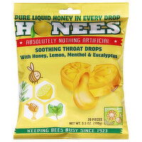 Honees Throat Drops, with Honey, Lemon, Menthol & Eucalyptus, Soothing - 20 Each 