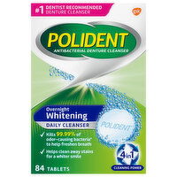 Polident Denture Cleanser, Antibacterial, Overnight Whitening, Tablets - 84 Each 