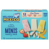 Helados Mexico Ice Cream Bars, Premium, Strawberry/Coconut/Mango, Minis, Variety Pack - 12 Each 