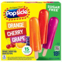 Popsicle Ice Pops, Sugar Free, Orange/Cherry/Grape - 18 Each 