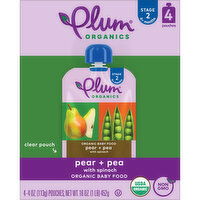 Plum Organics® Stage 2 Organic Baby Food Pear + Pea with Spinach 4oz Pouch-4-Pack