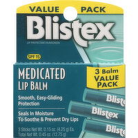 Blistex Lip Balm, Medicated, SPF 15, Value Pack - 3 Each 