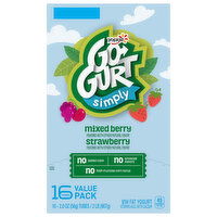 Go-Gurt Yogurt, Low Fat, Mixed Berry, Strawberry, Value Pack - 16 Each 