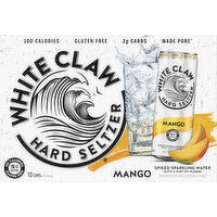 White Claw Hard Seltzer, Mango, Spiked, 12 Pack - 12 Each 