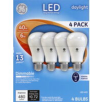 GE Light Bulb, LED, Daylight, 6 Watts, 4 Pack - 4 Each 