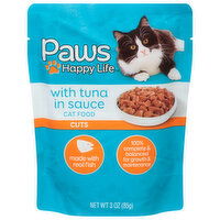 Paws Happy Life Cat Food, With Tuna in Sauce, Cuts - 3 Ounce 