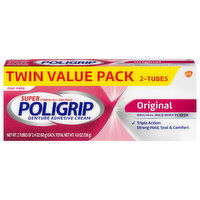 Poligrip Denture Adhesive Cream, Original Mild Mint Flavor, Zinc Free, Twin Value Pack - 2 Each 