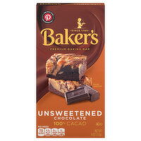 Baker's Baking Bar, Premium, Unsweetened Chocolate, 100% Cacao - 4 Ounce 