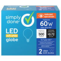 Simply Done Light Bulbs, LED, Globe, Soft White, 6 Watts - 2 Each 