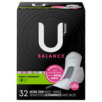 U by Kotex Pads + Wings, Ultra Thin, Heavy - 32 Each 