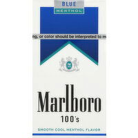 Marlboro Cigarettes, Blue, Menthol, 100's - 20 Each 