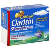 Claritin Indoor & Outdoor Allergies, 5 mg, Chewable Tablets, Grape Flavored - 30 Each 