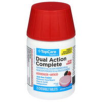 TopCare Acid Reducer + Antacid, Dual Action Complete, Chewable Tablets, Berry Flavor - 25 Each 