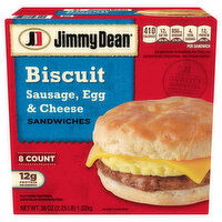 Jimmy Dean Sandwiches, Sausage, Egg & Cheese, Biscuit - 8 Each 