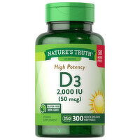 Nature's Truth Vitamin D3, High Potency, 50 mcg, Softgels - 300 Each 