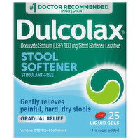 Dulcolax Stool Softener, Gradual Relief, 100 mg, Liquid Gels - 25 Each 