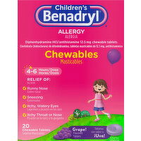 Children's Benadryl Allergy, Grape Flavored, Chewable Tablet - 20 Each 