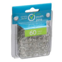 Simply Done Push Pins, Clear - 60 Each 