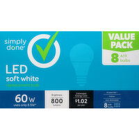 Simply Done Light Bulbs, LED, Soft White, 8.5 Watts, Value Pack - 8 Each 