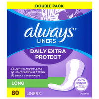 Always Liners, Daily Extra Protect, Long, Unscented, Double Pack - 80 Each 