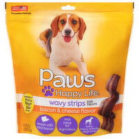 Paws Happy Life Dog Treats, Bacon & Cheese Flavor, Wavy Strips - 25 Ounce 