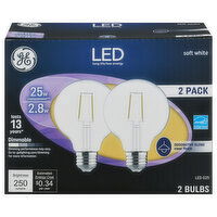 GE Light Bulbs, LED, Decorative Globe, Soft White, Clear Finish, 2.8 Watts, 2 Pack