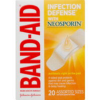 Band Aid Bandages, Infection Defense, Assorted Sizes - 20 Each 