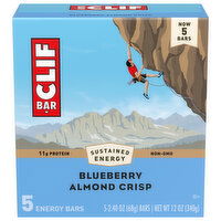 CLIF CLIF BAR - Blueberry Almond Crisp - Made with Organic Oats - 11g Protein - Non-GMO - Plant Based - Energy Bars - 2.4 oz. (5 Pack) - 12 Ounce 