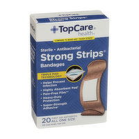 Topcare Strong Strips, Sterile Antibacterial First Aid Antiseptic All One Size Bandages - 20 Each 