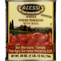 Alessi Tomatoes, with Basil, Whole, Peeled - 28 Ounce 