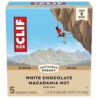 CLIF BAR - White Chocolate Macadamia Nut Flavor - Made with Organic Oats - Energy Bars - Non-GMO - Plant Based Protein Bars (5 Pack) - 12 Ounce 