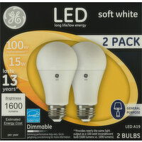 Ge Light Bulbs, LED, Soft White, 15 Watts, 2 Pack - 2 Each 