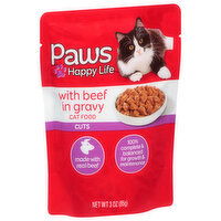 Paws Happy Life Cat Food, with Beef in Gravy, Cuts